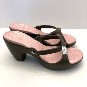 Crocs Cyprus IV Sandals Womens 10 Shoes Brown Rubber Heels Mule Strappy Comfort